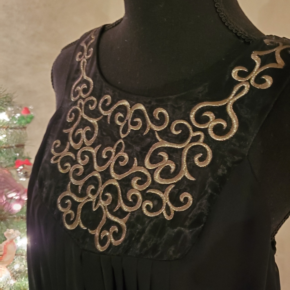 Beautiful black with gold scroll work swing dress